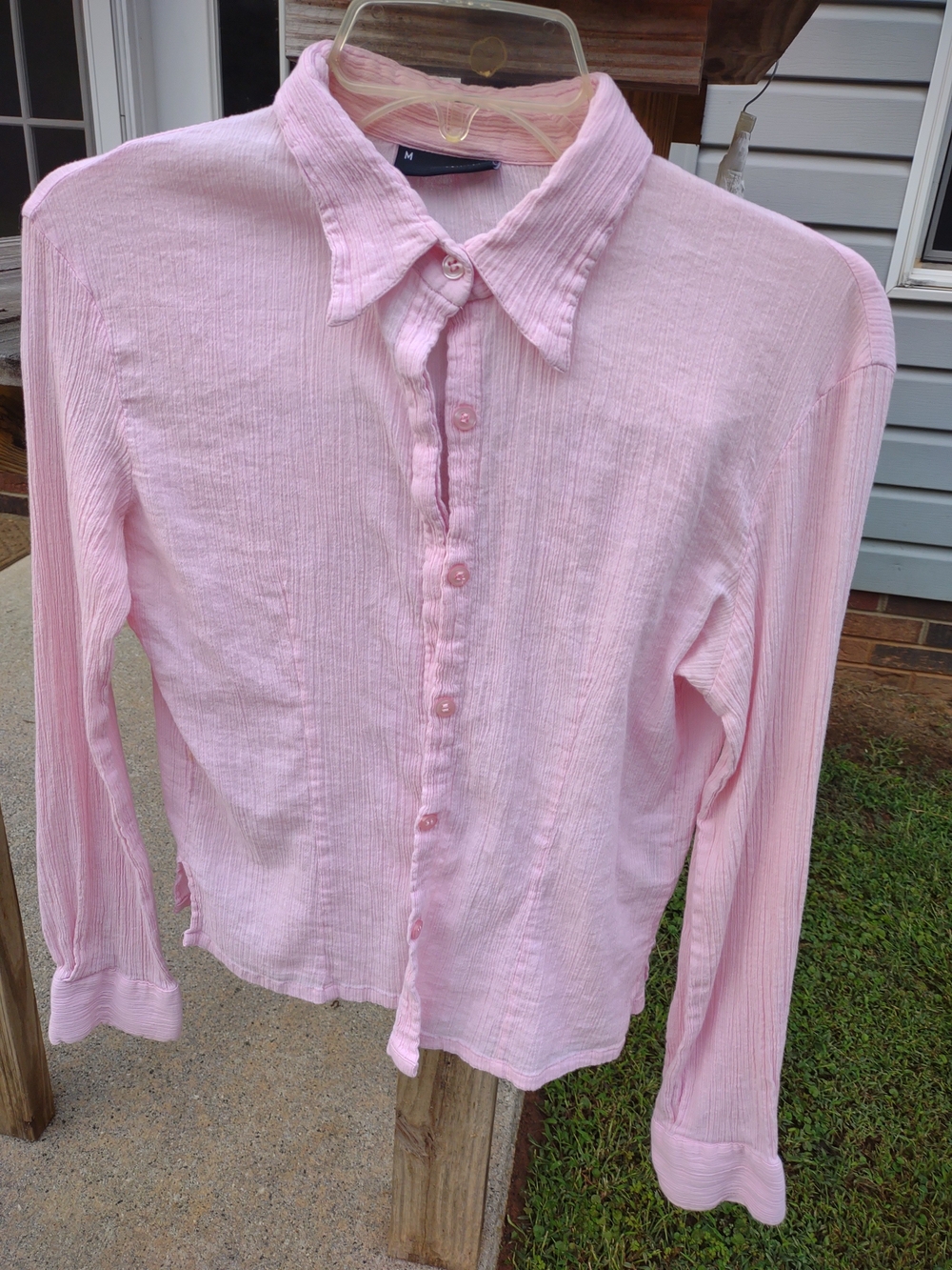 Classic Light Pink Crinkle Cotton Women’s Button-Down Shirt